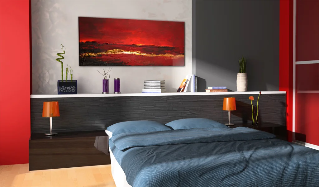 peinture acrylique rouge océan dans la chambre
