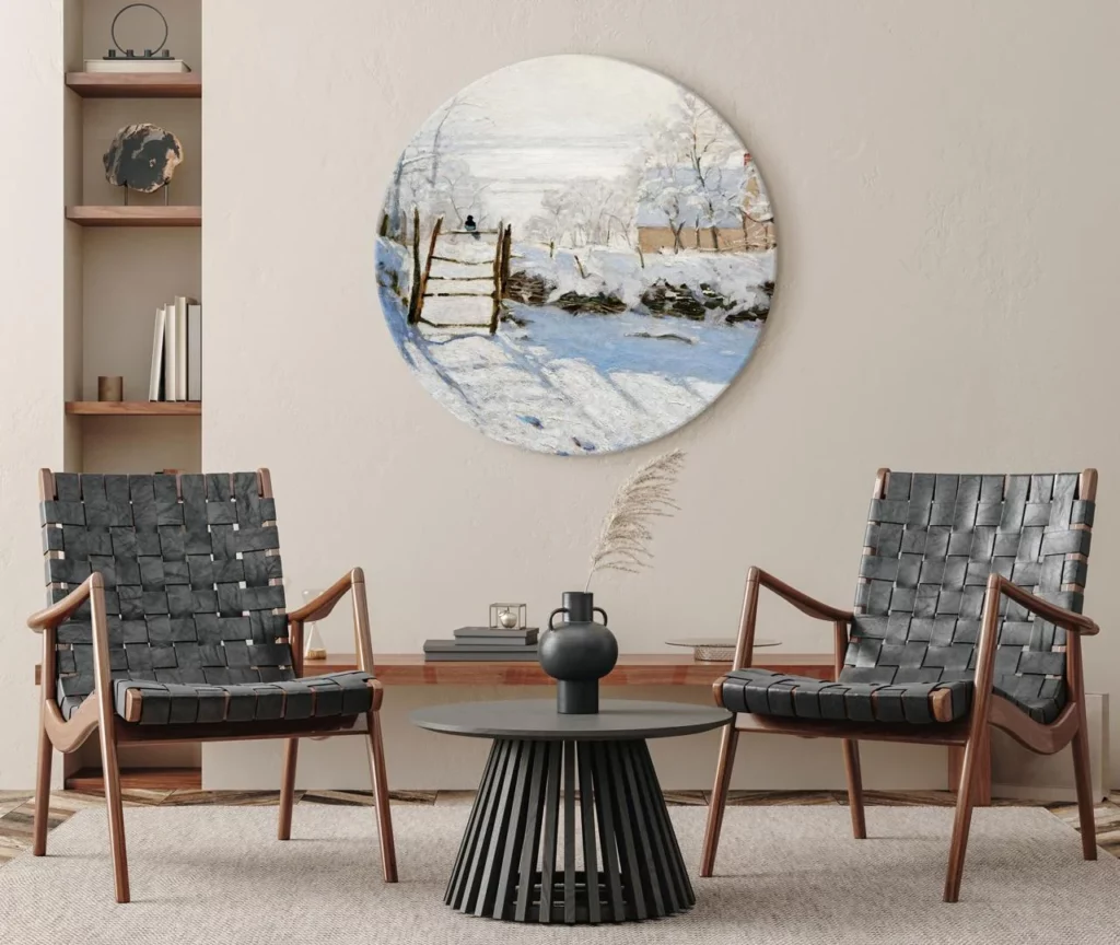 Tableau rond 'Monet's Winter Magpie'