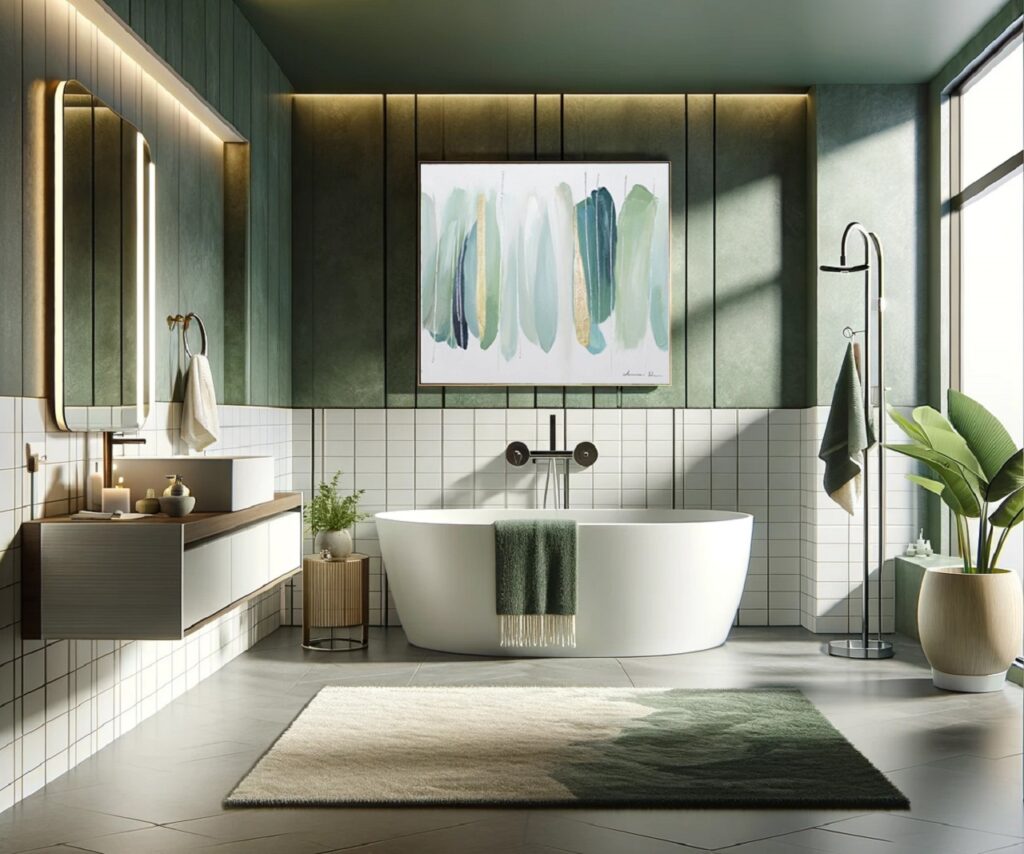 palette de couleurs vertes et blanches dans le bain