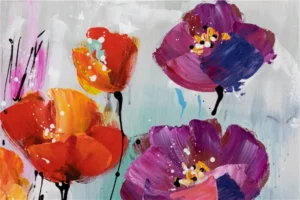 Tableau peint à la main "Salve de fleurs colorées "