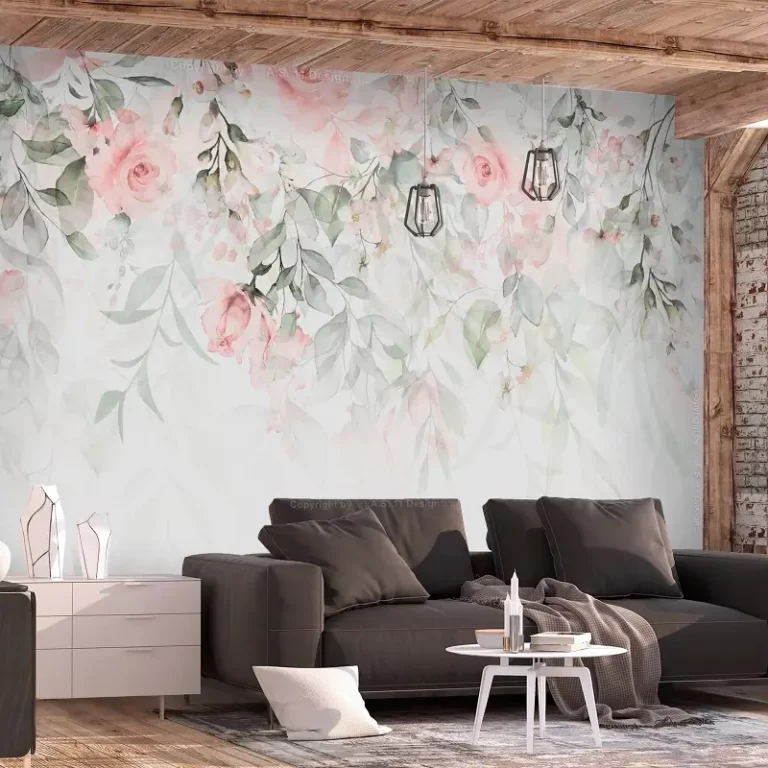papier peint cascade de roses première variante