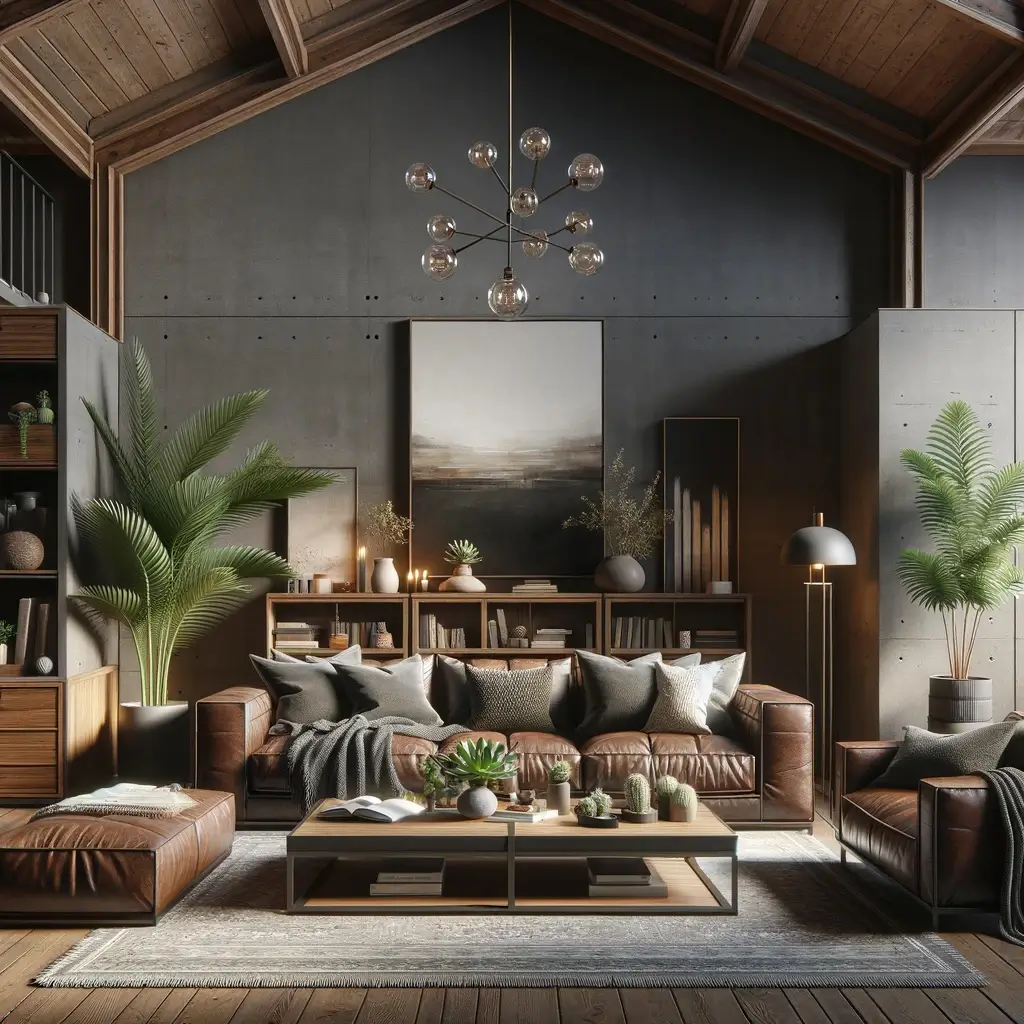 salon avec des couleurs profondes et des textures