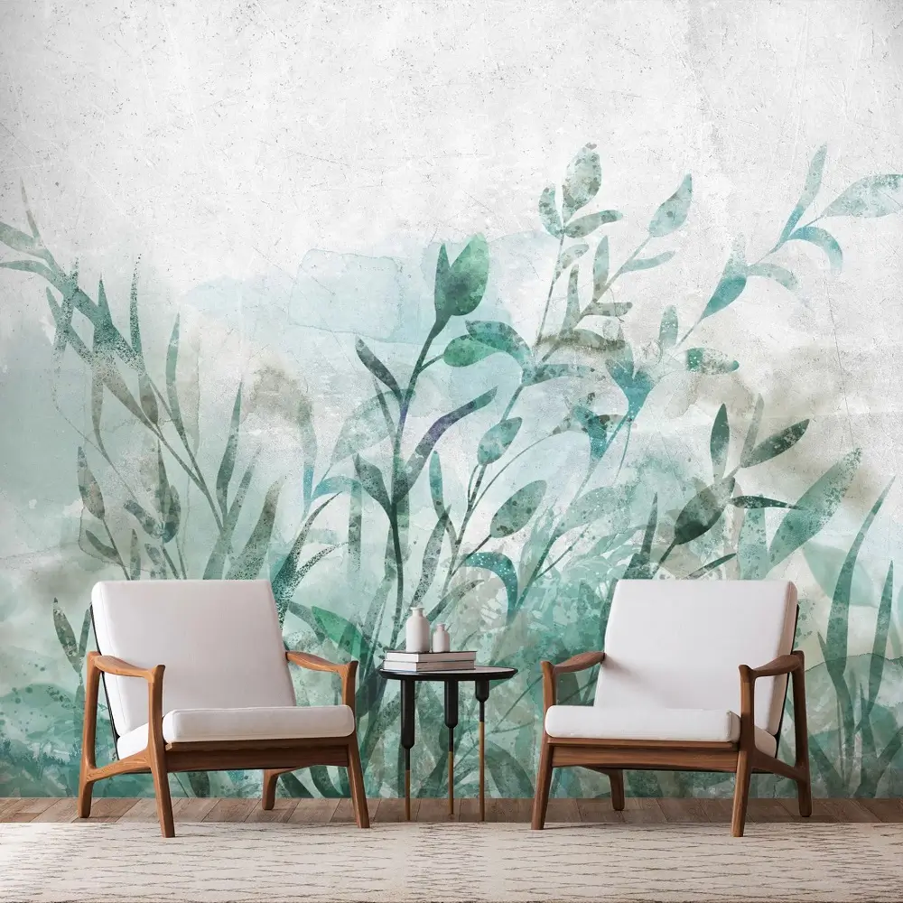 Salon avec papier peint autocollant 'Watercolour Nature' | Moderne et contemporain | 98x70 cm