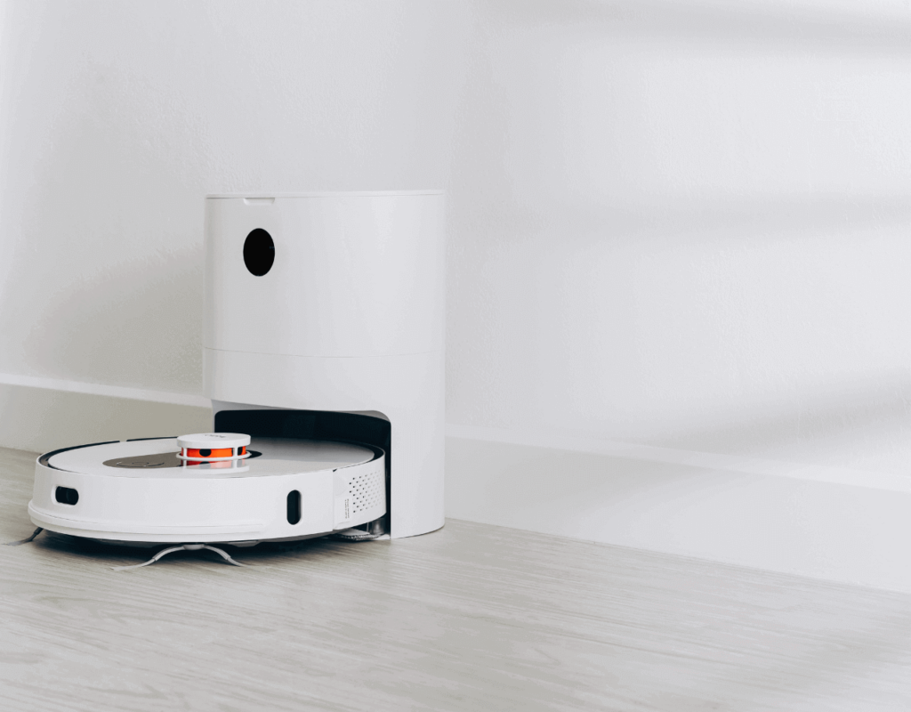 A high-end technology vaccum in color white and black accent in white background