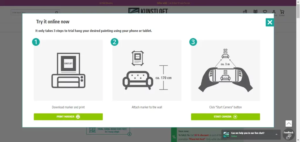 Modèle en ligne KunstLoft pour l'accrochage de tableaux