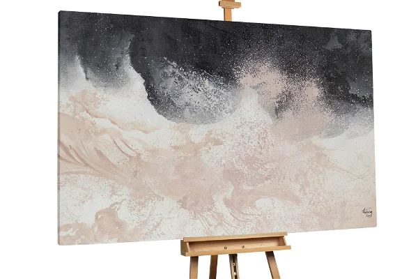 A wall painting canvas in color beige and blacj