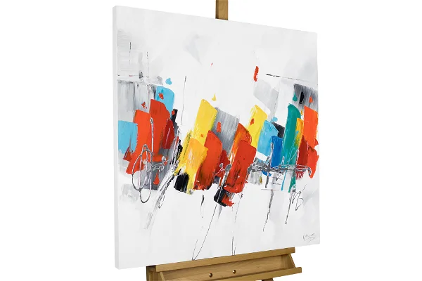 abstract blue red yellow colourful modern acrylic painting