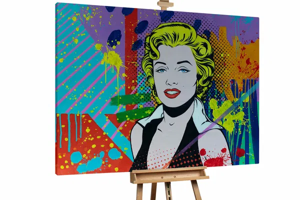 A contemporary interpretation of a blonde woman in vibrant pop art style, mixing classic elements with bold modern color accents.