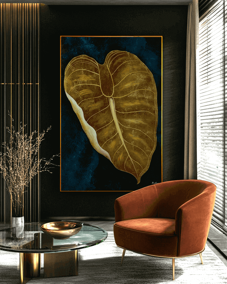 XXL Oil paintings 'Golden Flamingo Flower' 120x180cm