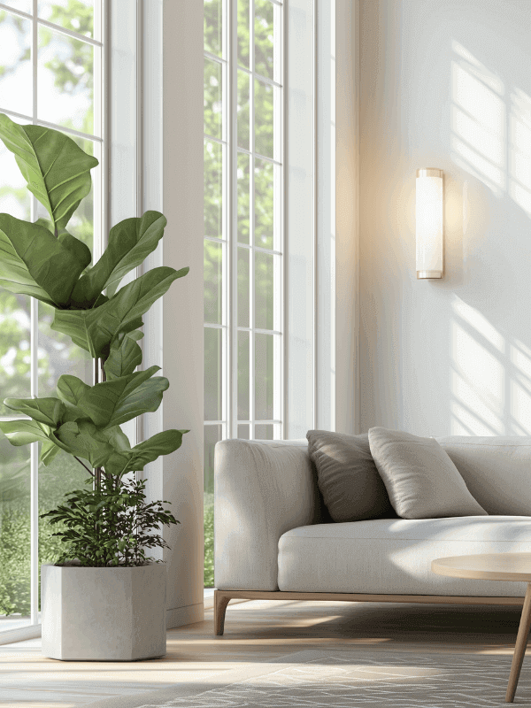 Minimalist Scandinavian living room with natural light